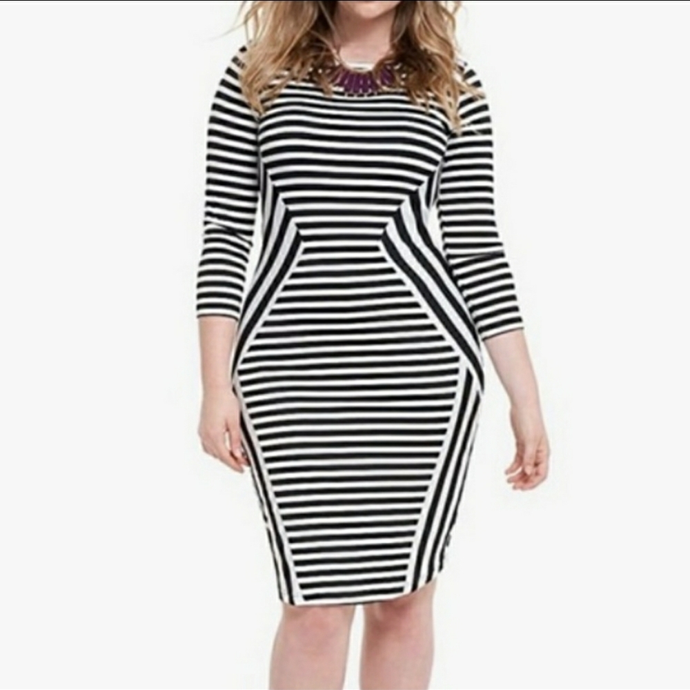 Eloquii Black and White Striped Body Con Dress